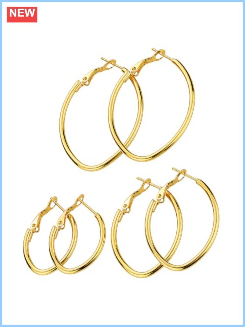 14K Gold Plated Hoop Earrings Set Teardrop Oval Stainless Steel Lightweight